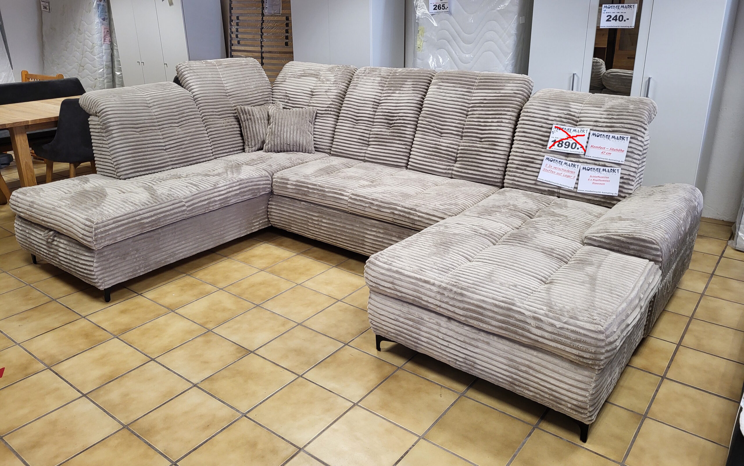 MEGA – U-Couchgarnitur XXL, Komfort – Sitzhöhe 47 cm