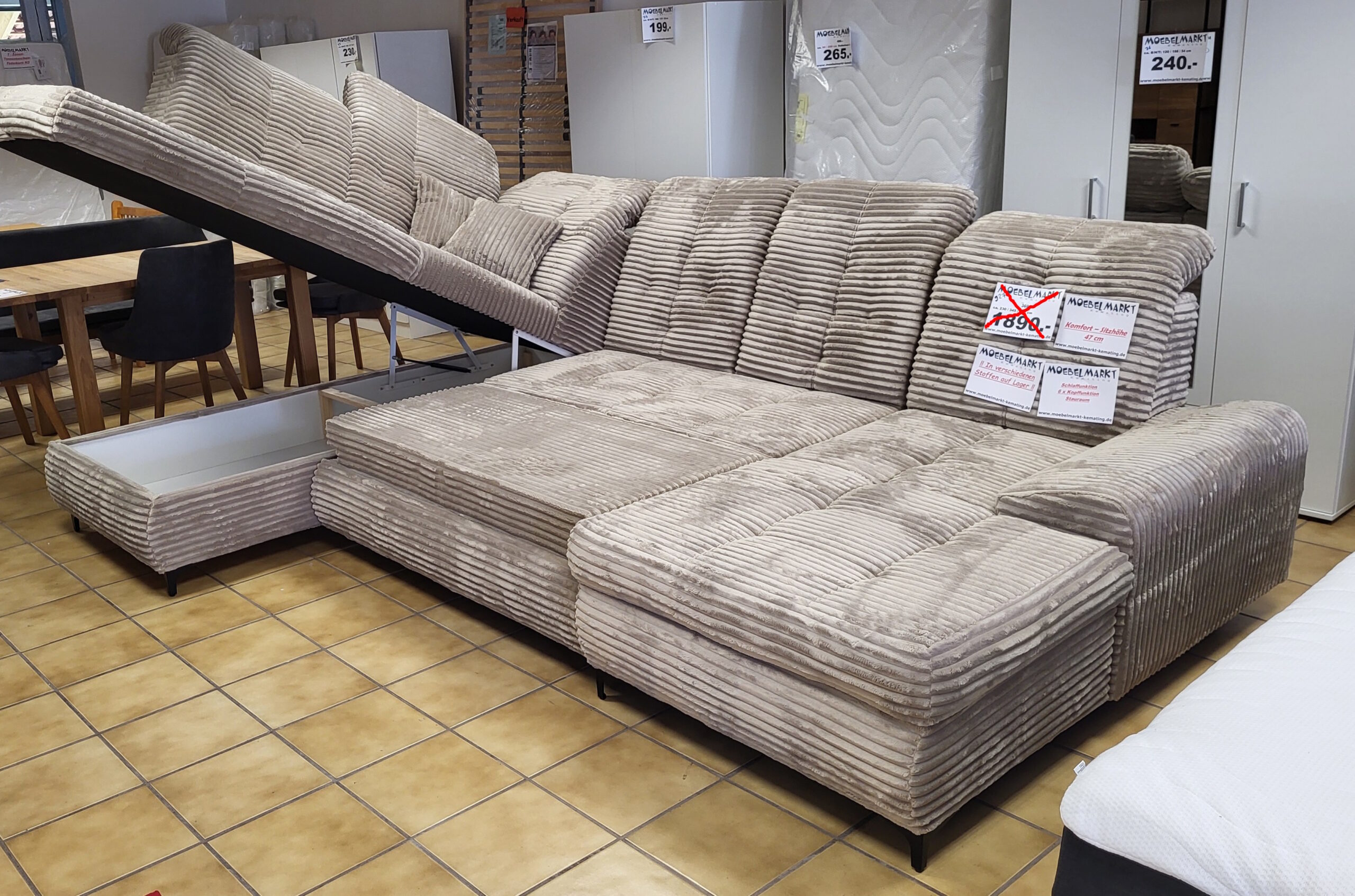 MEGA – U-Couchgarnitur XXL, Komfort – Sitzhöhe 47 cm – Bild 6